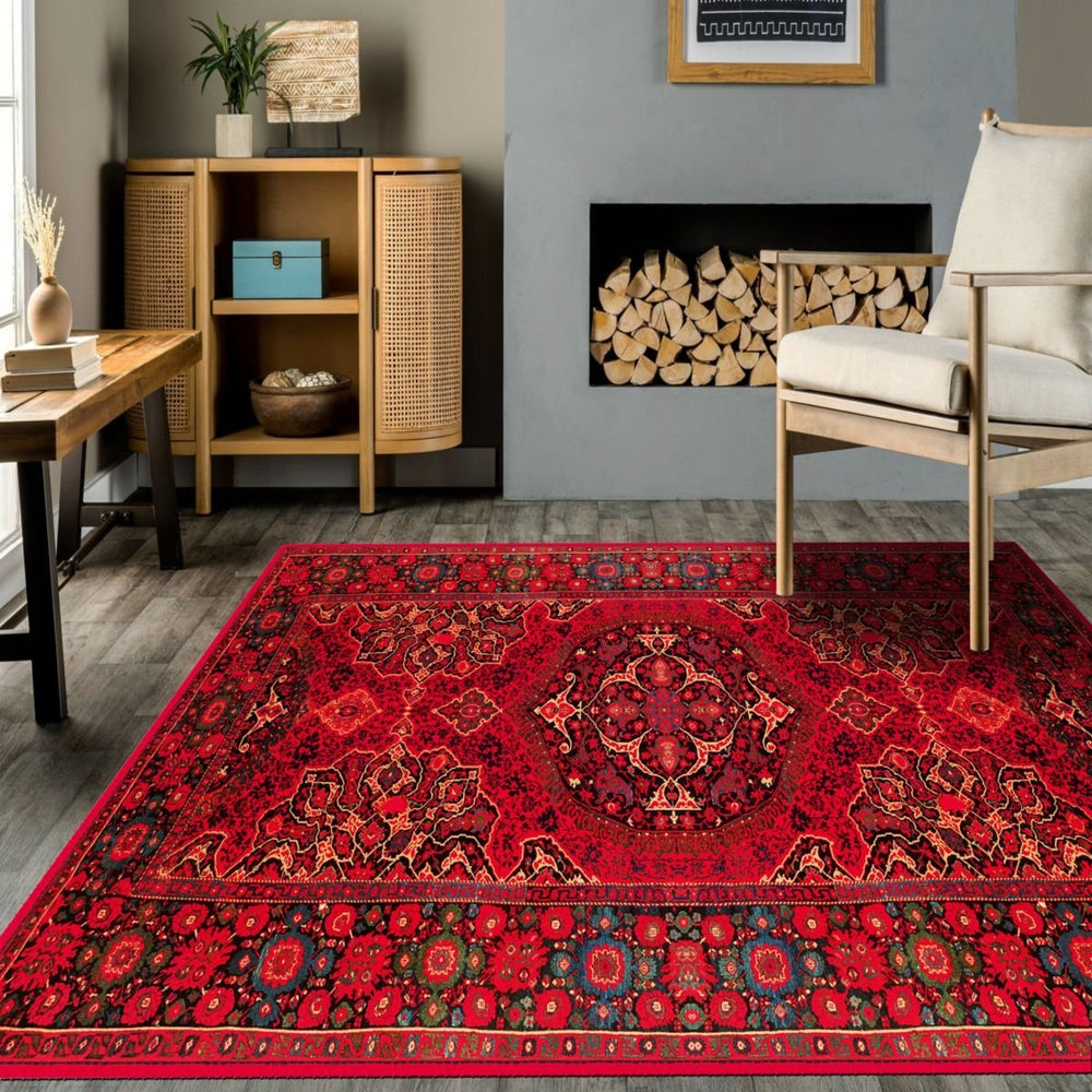 Custom-sized Deep Red Carpet enhancing the aesthetic of a home office