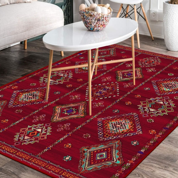 Rich Red Rug adding a luxurious touch to a contemporary living room.