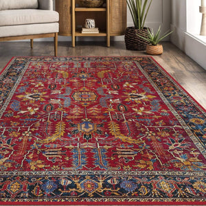 Close-up of the Rustic Boho Rug’s warm colors and bohemian design