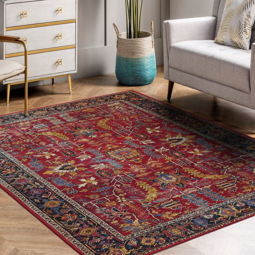 Close-up of the Rustic Boho Rug’s warm colors and bohemian design