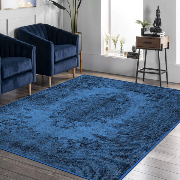 Dark Blue Area Rug with a rich, elegant color in a modern living room.