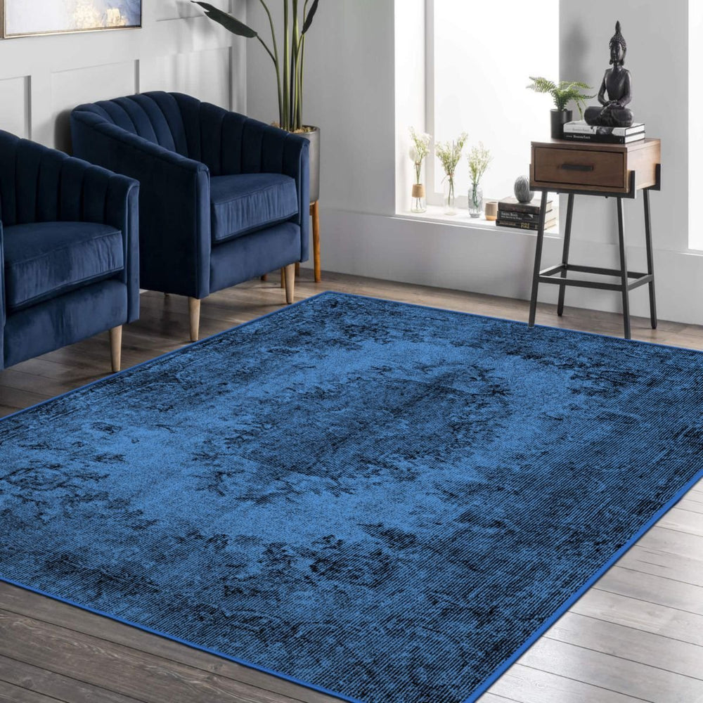 Machine-washable Dark Blue Area Rug, perfect for high-traffic areas