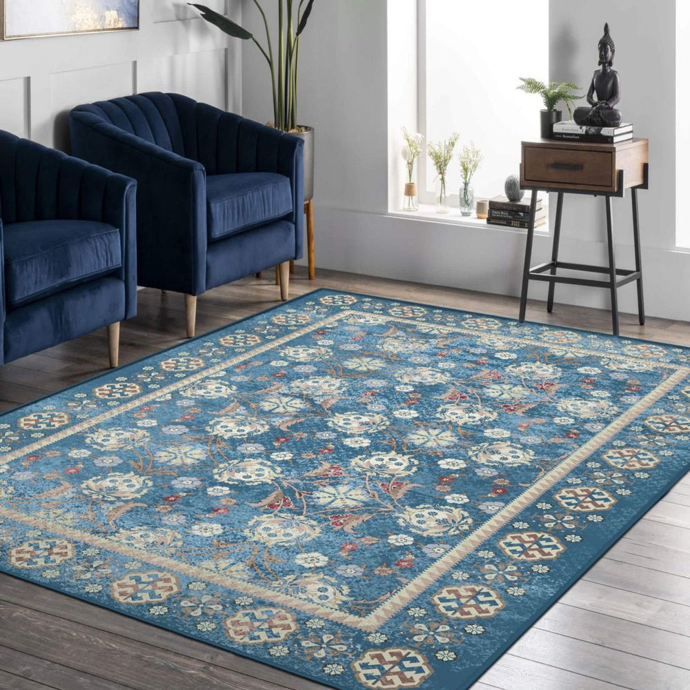 Custom-sized Blue Oushak Rug, adding timeless elegance to any room.