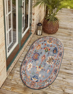 oval blue oushak rug