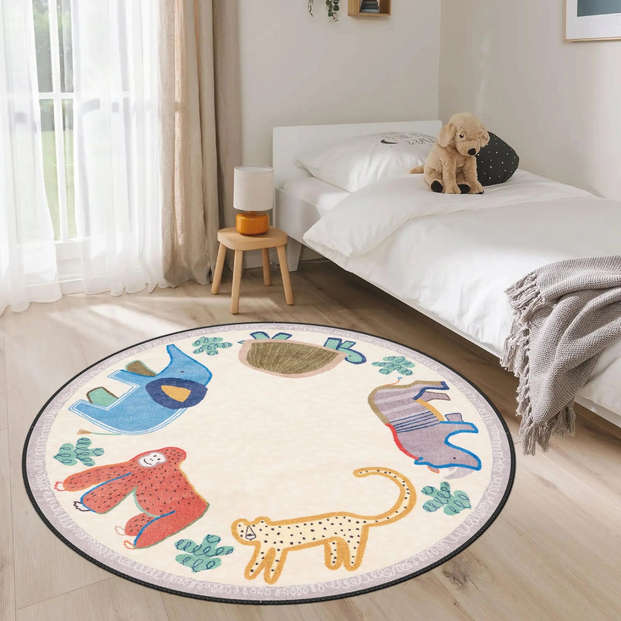 Multi Pattern Playroom Rug spread out in a bright, fun playroom setting